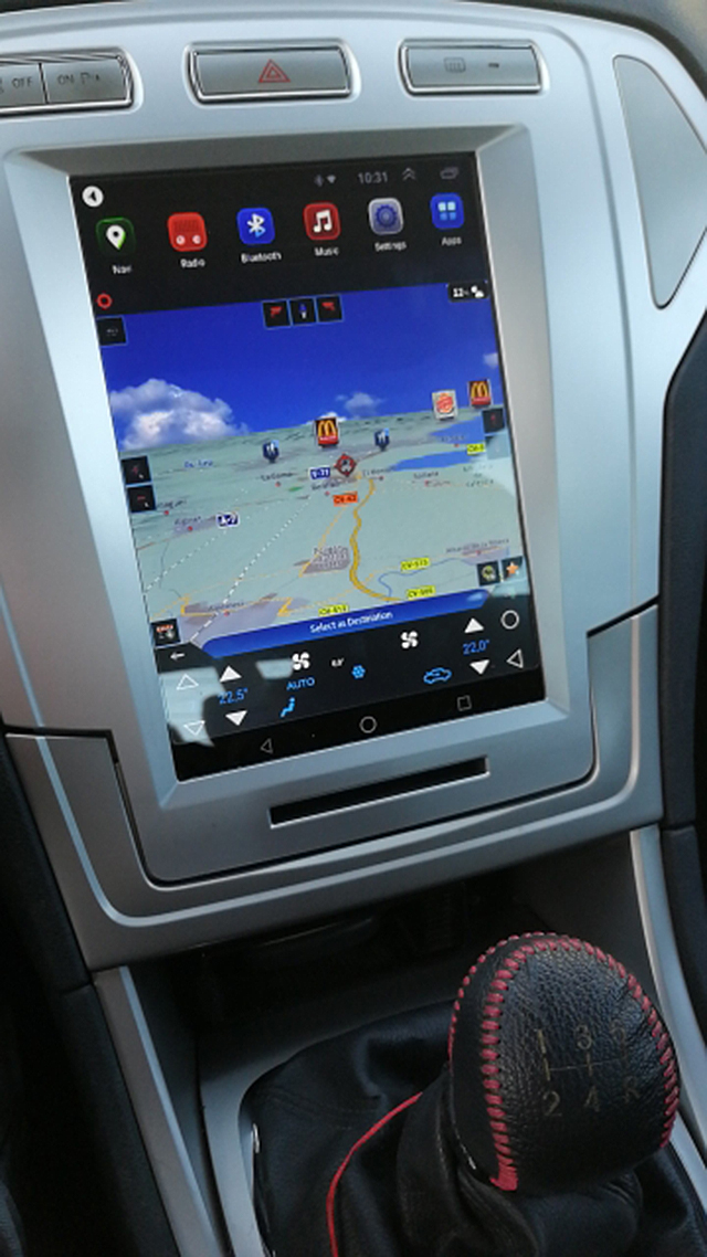 Navigatie AUTONAV Android GPS Dedicata Ford Mondeo 2007-2010 Stil Tesla, 16GB Stocare, 1GB DDR3 RAM, Display Vertical Stil Tesla 10", WiFi, 2 x USB, Bluetooth, Quad-Core 4 x 1.3GHz, 4 x 50W Audio