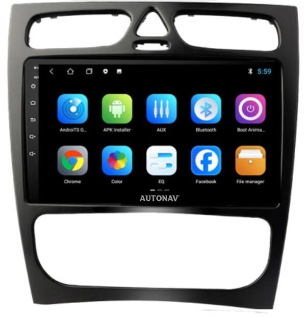 Navigatie AUTONAV Android GPS Dedicata Mercedes Clasa C CLK W203 2000-2005, Model Classic, Memorie 64GB Stocare, 4GB DDR3 RAM, Display 9" Full-Touch, WiFi, 2 x USB, Bluetooth, 4G, Octa-Core 8 * 1.3GHz, 4 * 50W Audio