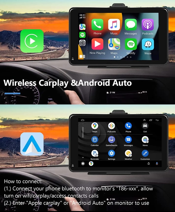 Navigatie Portabila Wireless Carplay/Android Auto,..