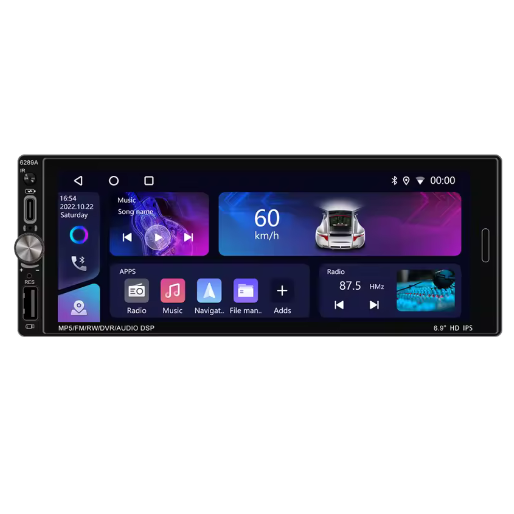 Navigatie 1-DIN Universala Android Display 6.9″, Quad-Core, Memorie 64GB Stocare, 2GB RAM, Carplay si Android Auto