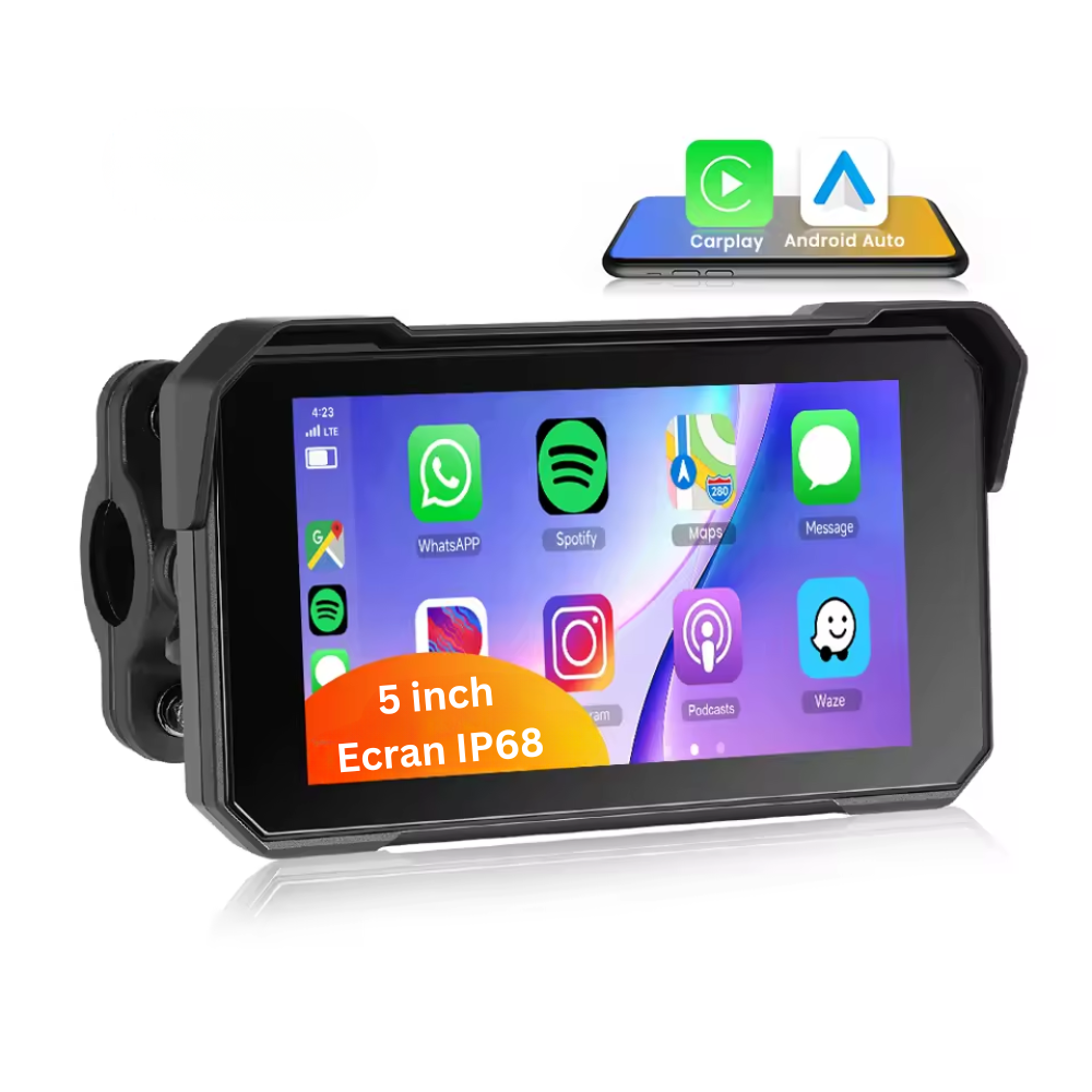 Ecran IPS portabil pentru motocicletă de 5 inch cu wireless Carplay/Android Auto BT IP68 impermeabil