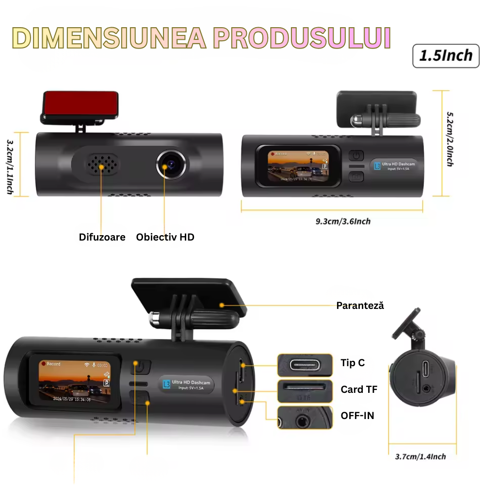 Cameră auto Dash Cam 1.5”..