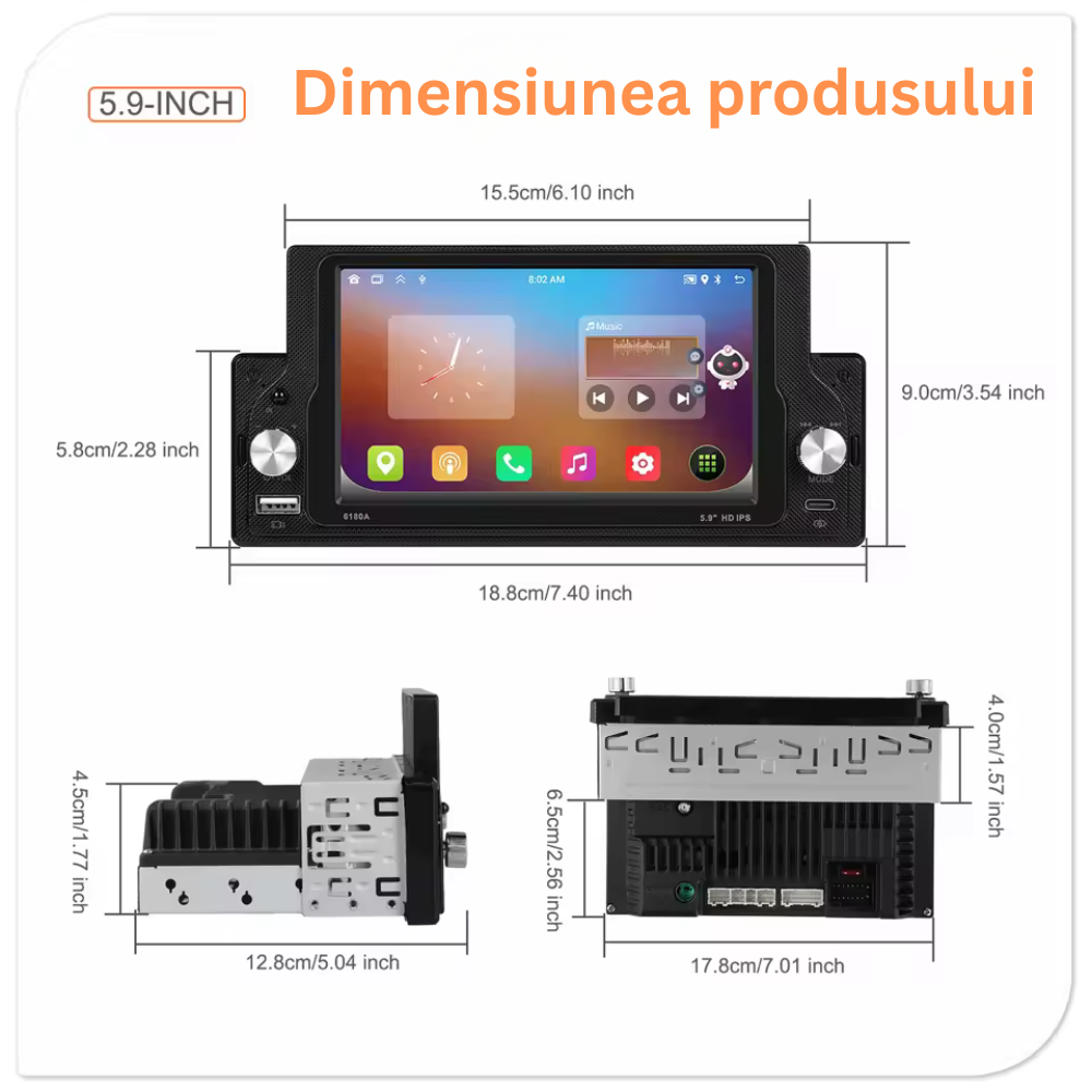 Navigatie 1-DIN Universala Android, Display..