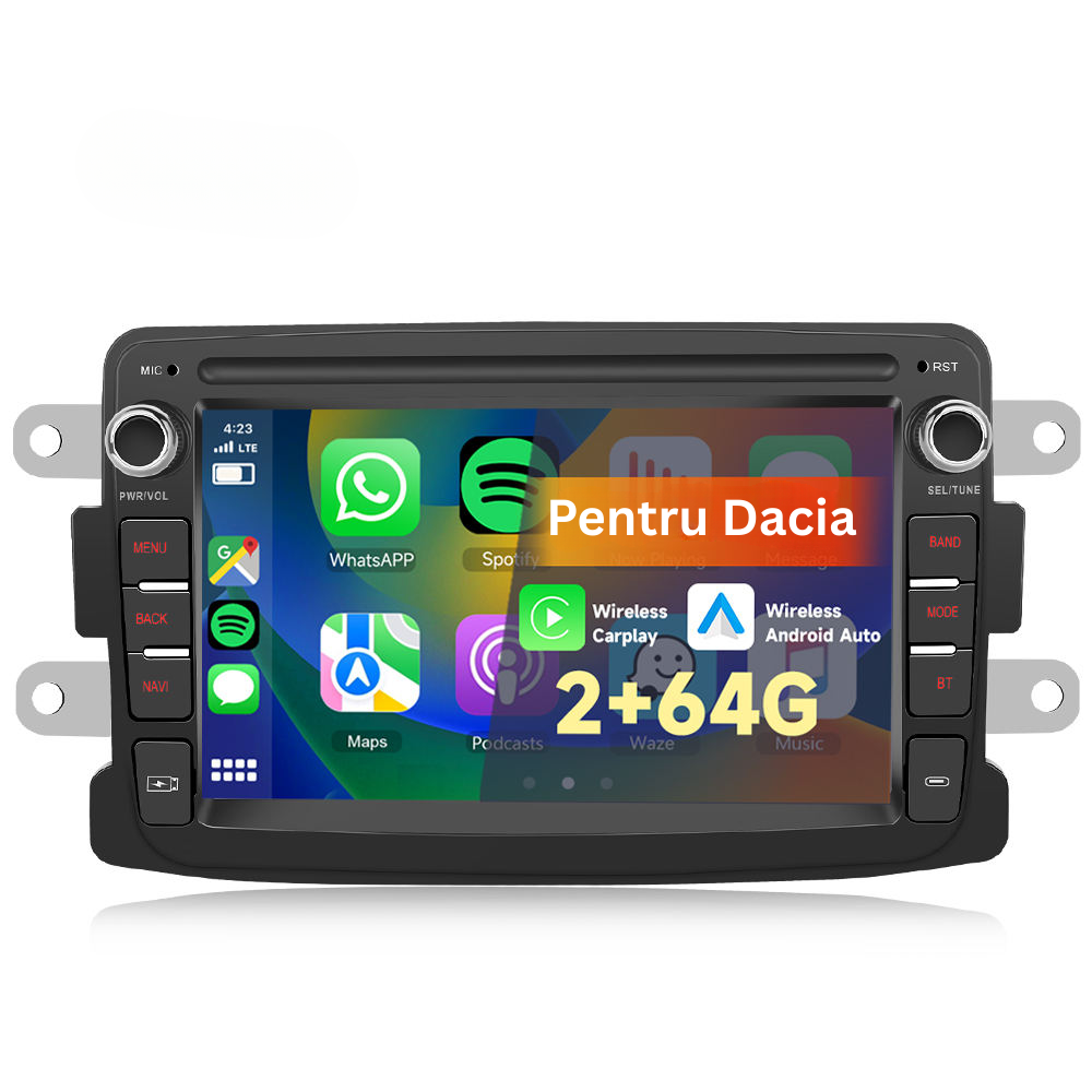 Navigatie Android Stil OEM Dedicata Dacia Logan, Duster, Sandero, Lodgy, Dokker, Display 7″ Full-Touch, Procesor Quad-Core, Memorie 64GB Stocare, 2GB RAM, Bluetooth, Wifi, Microfon, GPS