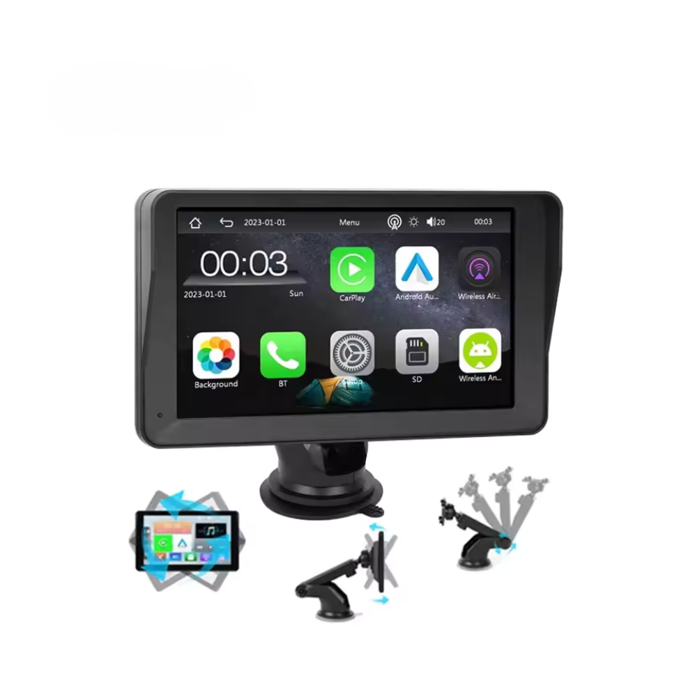 Navigatie Portabila Carplay/Android Auto, Display 7″ Full-Touch, Airplay, Bluetooth, FM, Slot Card, Mirrorlink, Suport Camera Marsarier, Prindere Reglabila Ventuza Bord & Parbriz