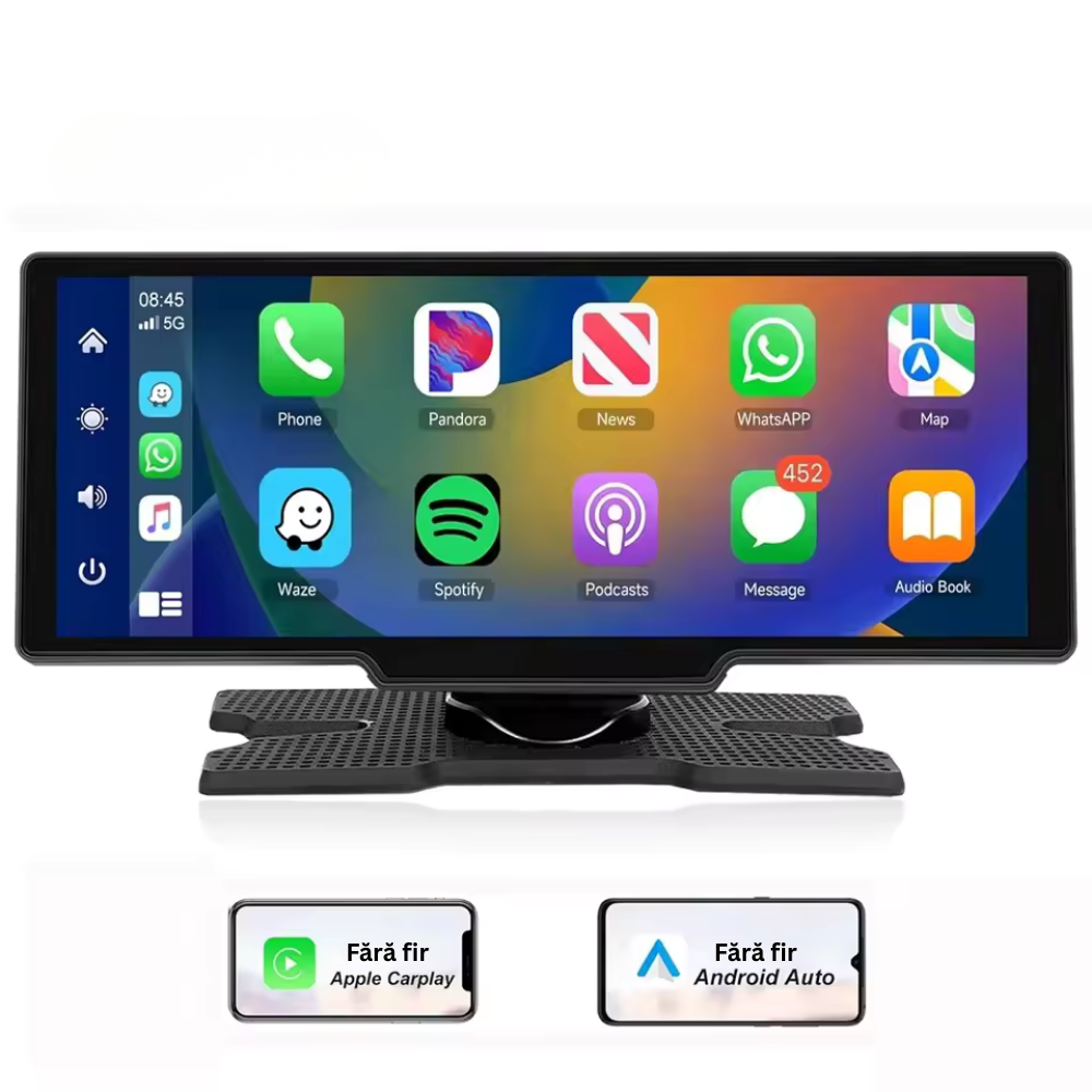Navigatie Portabila Tip Stand, Display 10.26″, Carplay si Android Auto Wireless, Bluetooth