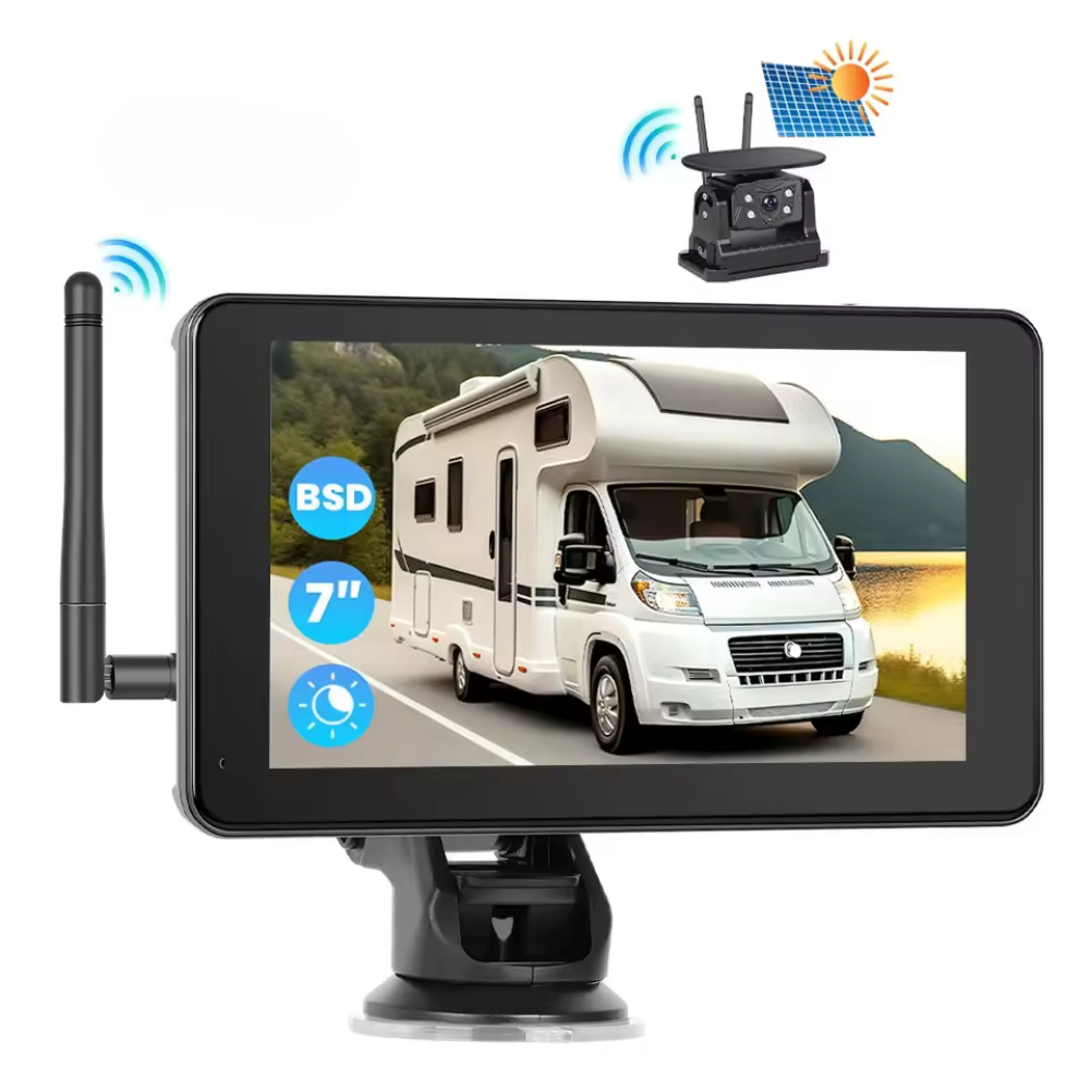 Kit Camera Marsarier Wireless Cu Panou Solar Si Display 7″ Full-Touch, Inregistrare Bucla, Raza pana la 100 metri, Waterproof IP68