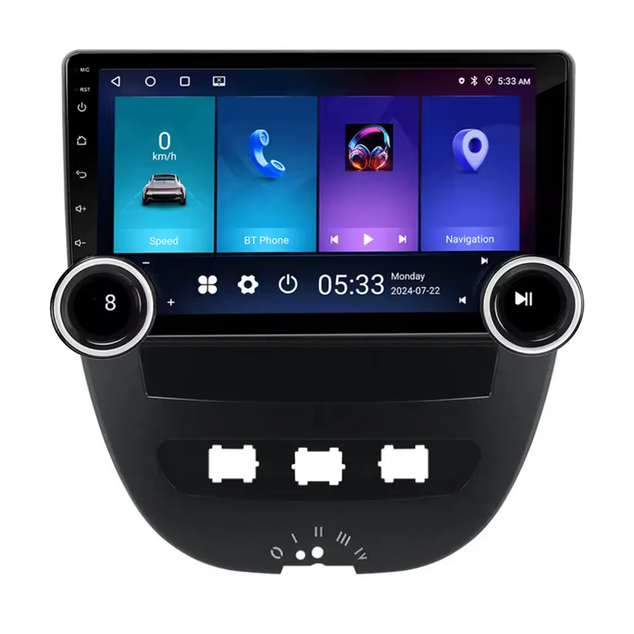 Navigatie AUTONAV Android GPS Dedicata Peugeot 107 2005-2014, Citroen C1 2005-2014 si Toyota Aygo 2005-2014, Model Elite, Memorie 64GB Stocare, 4GB DDR3 RAM, Display 10″ Full-Touch, WiFi, 2 x USB, Bluetooth, 4G, Octa-Core 8 * 2.0GHz, 4 * 50W Audio