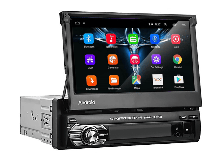 Navigatie AUTONAV GPS Universala 1-DIN Android Cu Ecran Retractabil Automat, WiFi, 2 x USB, Bluetooth, Display 7″ Full-Touch, Procesor Quad-Core 4 * 1.8GHz, Memorie 16GB Stocare + 1GB DDR3 RAM