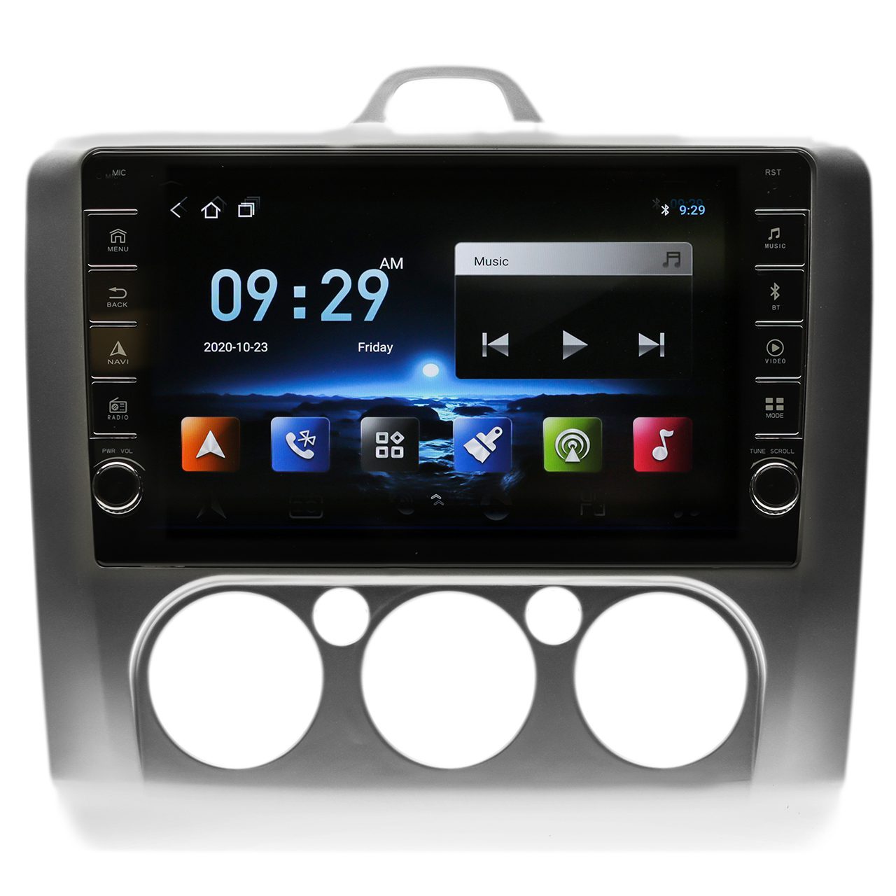 Navigatie AUTONAV Android GPS Dedicata Ford Focus 2 A/C Manual, Model PRO Memorie 64GB Stocare, 2GB DDR3 RAM, Butoane Laterale Si Regulator Volum, Display 8″ Full-Touch, WiFi, 2 x USB, Bluetooth, Quad-Core 4 * 1.3GHz, 4 * 50W Audio