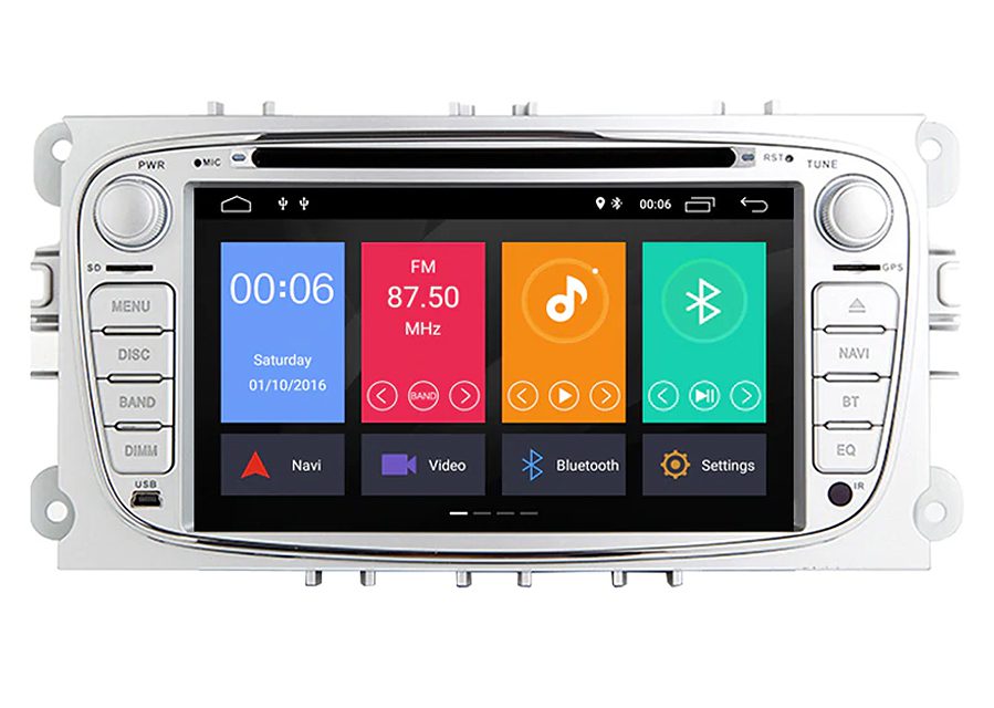 Navigatie AUTONAV Android GPS Dedicata Ford Focus 2/ C-MAX/ S-MAX/ Galaxy/ Fusion/ Fiesta/ Kuga cu DVD-Player, Model Rounded, 64GB Stocare, 4GB DDR3 RAM, Display 7″, WiFi, 2 x USB, Bluetooth, Octa-Core 8 x 1.8GHz, 4 x 50W