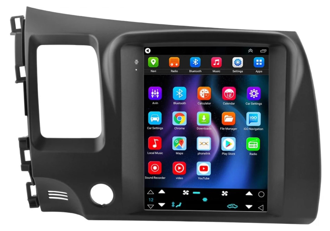 Navigatie AUTONAV Android GPS Dedicata Honda Civic 2006-2011 Stil Tesla, Memorie 64GB Stocare, 2GB DDR3 RAM, Display Vertical Stil Tesla 10″ Full-Touch, WiFi, 2 x USB, Bluetooth, CPU Quad-Core 4 * 1.3GHz, 4 * 50W Audio