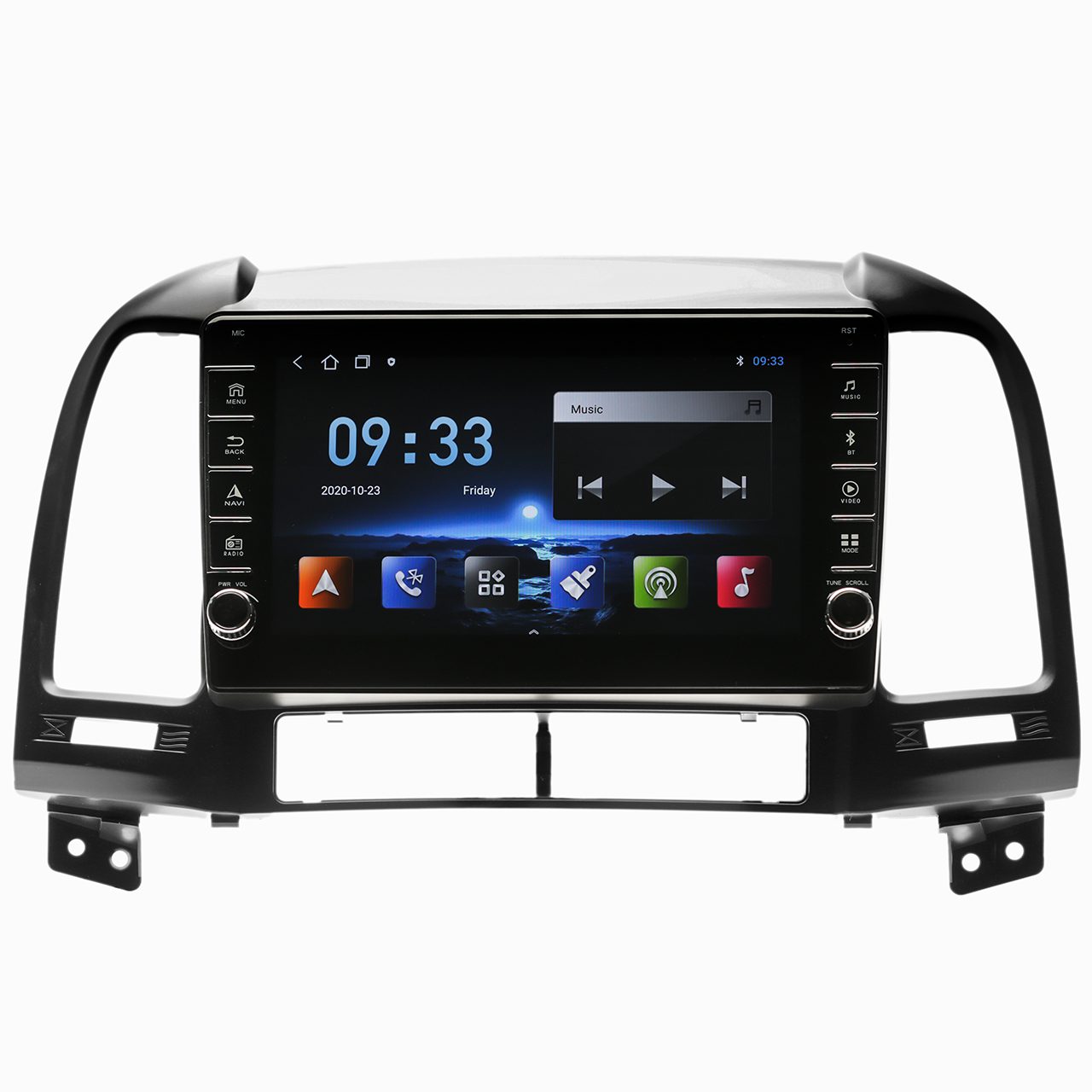 Navigatie AUTONAV Android GPS Dedicata Hyundai Santa Fe 2006-2012, Model PRO Memorie 64GB Stocare, 2GB DDR3 RAM, Butoane Laterale Si Regulator Volum, Display 8″ Full-Touch, WiFi, 2 x USB, Bluetooth, Quad-Core 4 * 1.3GHz, 4 * 50W Audio