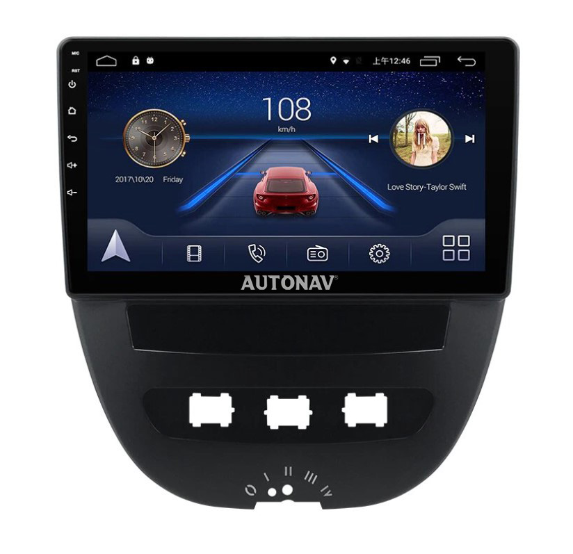 Navigatie AUTONAV Android GPS Dedicata Peugeot 107 2005-2014, Citroen C1 2005-2014 and Toyota Aygo 2005-2014, Model Classic, Memorie 256GB Stocare, 12GB DDR3 RAM, Display 10″ Full-Touch, WiFi, 2 x USB, Bluetooth, 4G, Octa-Core 8 * 2.0GHz, 4 * 50W Audio
