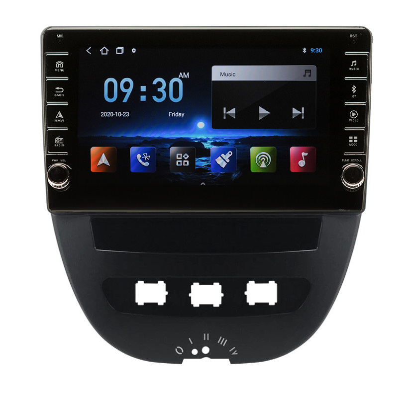 Navigatie AUTONAV Android GPS Dedicata Peugeot 107 2005-2014, Citroen C1 2005-2014 and Toyota Aygo 2005-2014, Model PRO Memorie 64GB Stocare, 4GB DDR3 RAM, Display 9″ Full-Touch, WiFi, 2 x USB, Bluetooth, 4G, Octa-Core 8 * 2.0GHz, 4 * 50W Audio