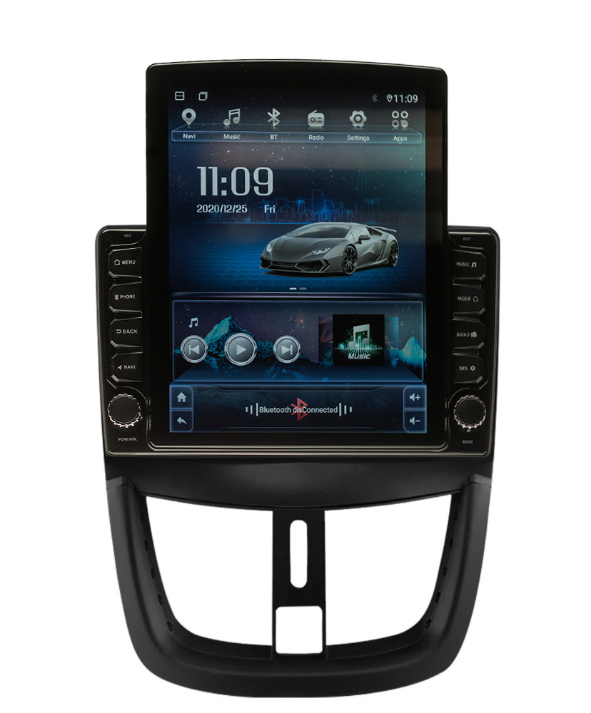Navigatie AUTONAV ECO Android GPS Dedicata Peugeot 207 2006-2015, Model XPERT Memorie 16GB Stocare, 1GB DDR3 RAM, Display Vertical Stil Tesla 10″ Full-Touch, WiFi, 2 x USB, Bluetooth, Quad-Core 4 * 1.3GHz, 4 * 50W Audio