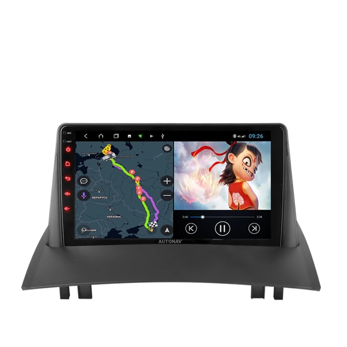 Navigatie AUTONAV Android GPS Dedicata Renault Megane 2, Model Classic, Memorie 256GB Stocare, 12GB DDR3 RAM, Display 9″ Full-Touch, WiFi, 2 x USB, Bluetooth, 4G, Octa-Core 8 * 2.0GHz, 4 * 50W Audio