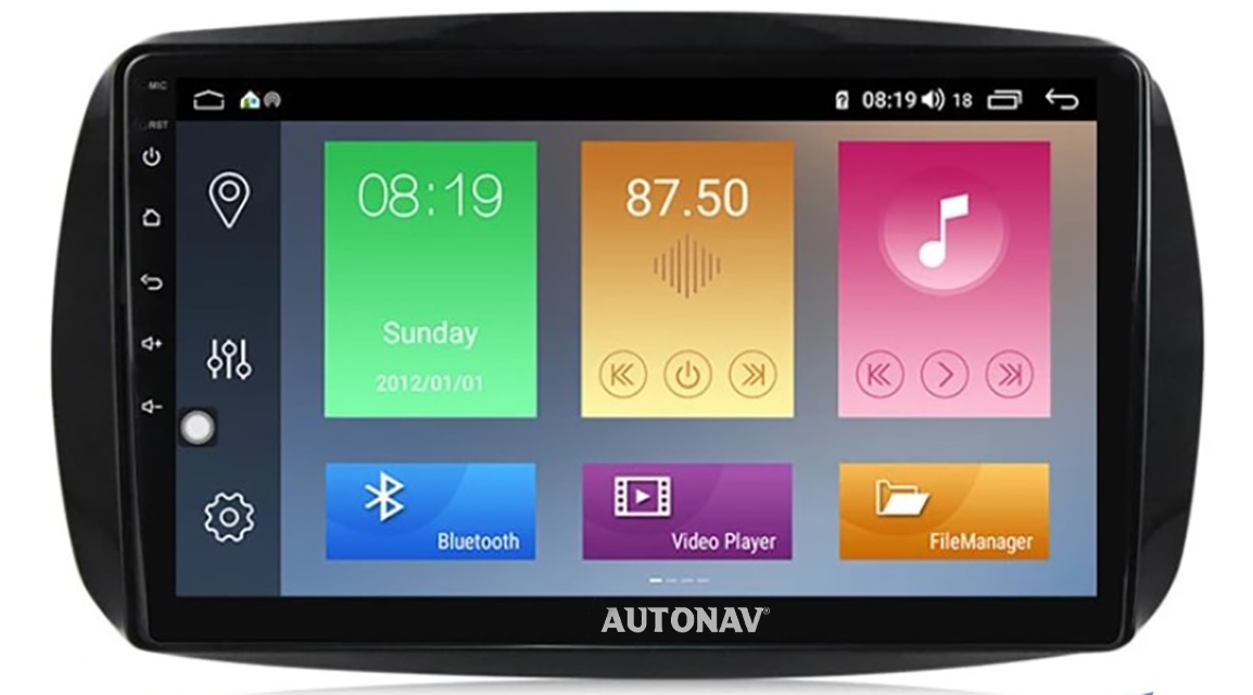 Navigatie AUTONAV Android GPS Dedicata Smart Fortwo 2014-2020, Model Classic, Memorie 256GB Stocare, 12GB DDR3 RAM, Display 9″ Full-Touch, WiFi, 2 x USB, Bluetooth, 4G, Octa-Core 8 * 2.0GHz, 4 * 50W Audio